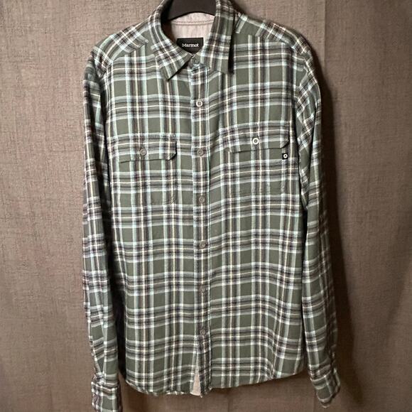 Marmot Green Plaid Button Down Long Sleeve Shirt Men's Size Medium - Picture 1 of 7